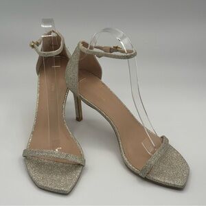 Stuart Weitzman Gold Glitter Ankle Strap Heels 8.5 NEW